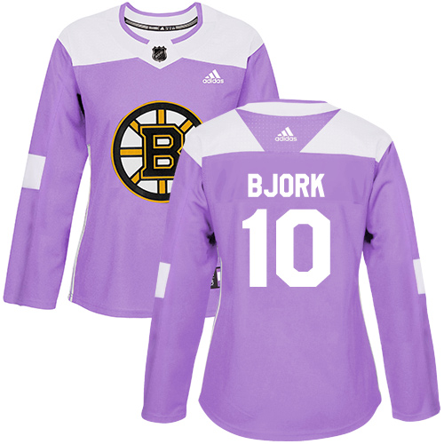 Adidas Bruins #10 Anders Bjork Purple Authentic Fights Cancer Women's Stitched NHL Jersey